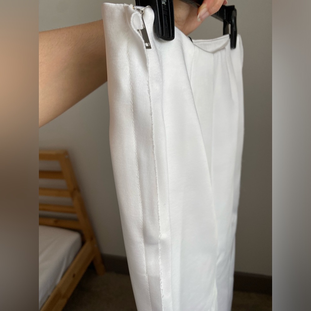 Zara Satin Effect High Waist Midi Skirt Back slit Oyster White Thick NWT - Picture 16 of 16
